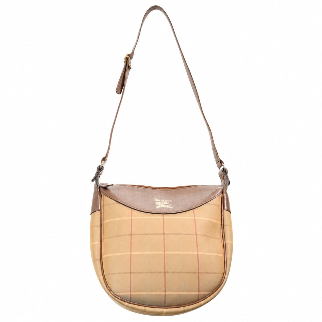 Burberry Nova Check Canvas Hobo Shoulder Bag Crossbody Purse Brown Leather