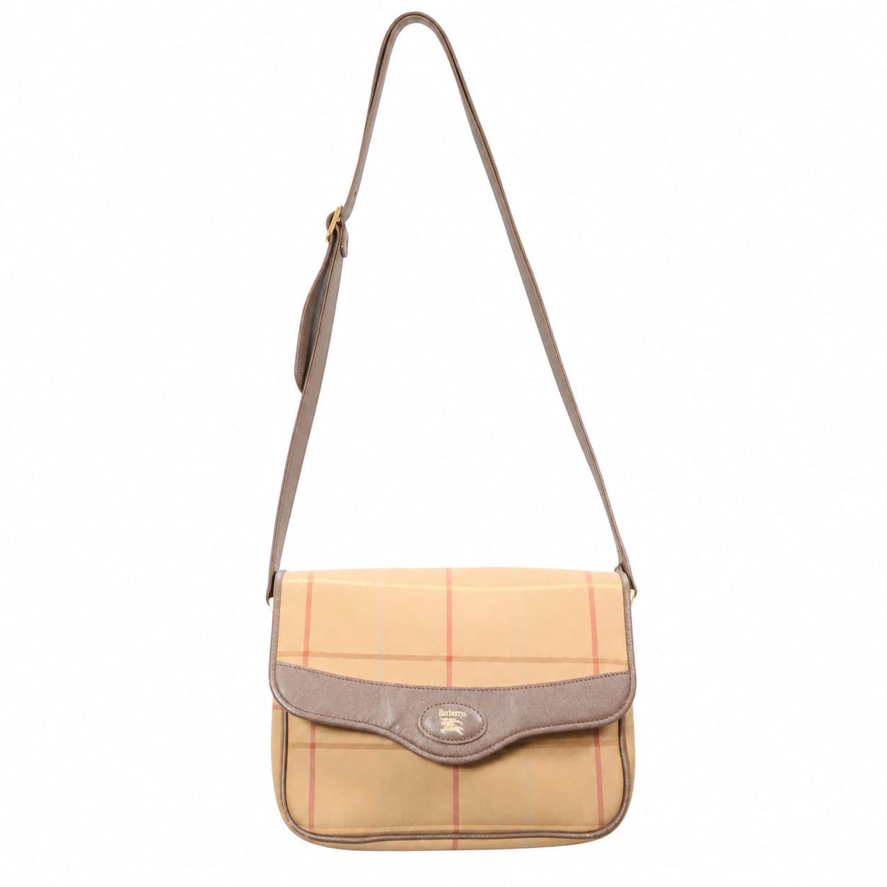 Burberrys Vintage Check Canvas Leather Crossbody Shoulder Bag Messenger Handbag Purse Beige