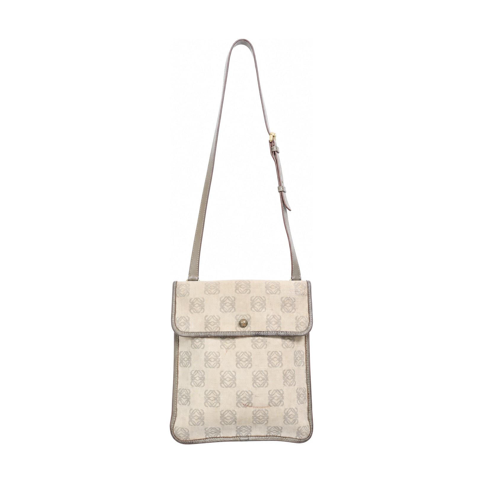 Loewe Anagram Canvas Leather Crossbody Messenger Bag Shoulder Bag Beige