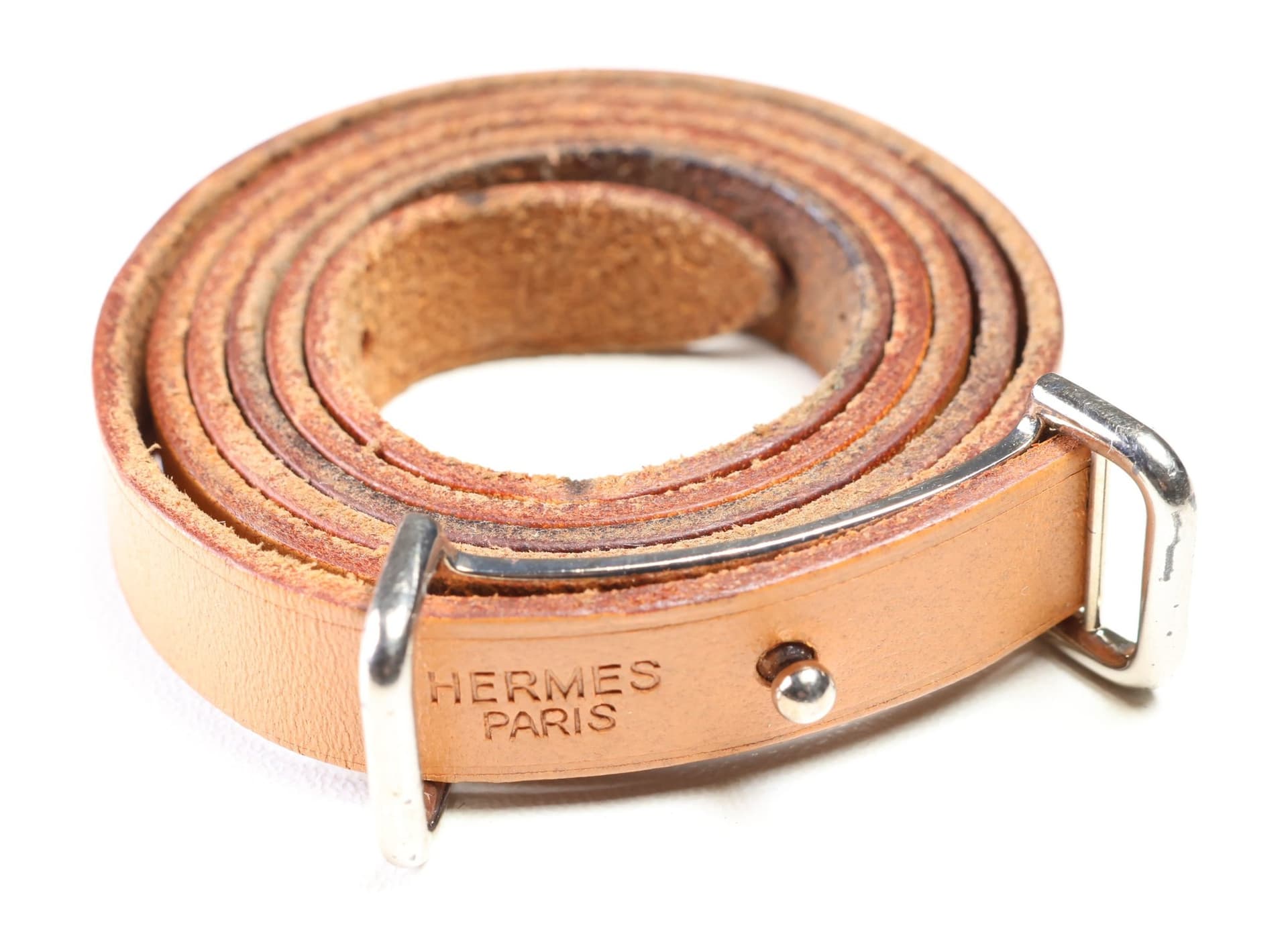 Hermès Tan Leather Multi-Wrap Bracelet Silver Tone Hardware Peg Stud Closure