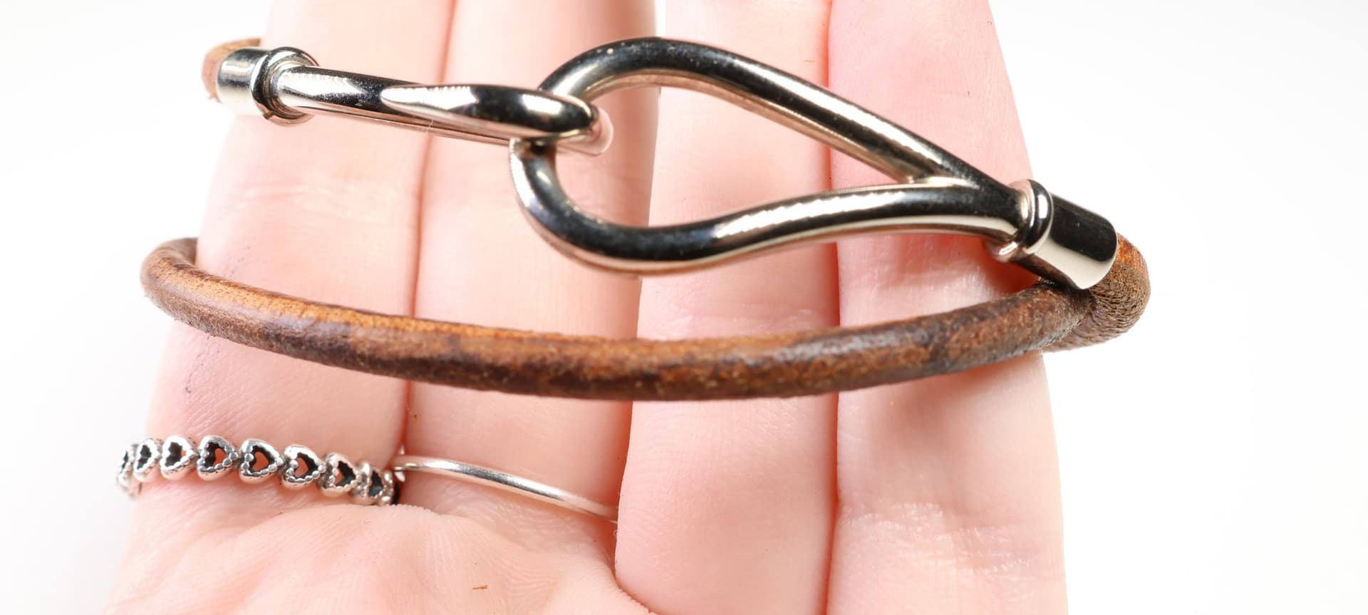 Hermès Jumbo Hook Double Tour Bracelet Brown Leather Wrap Cord Silver Tone Hook