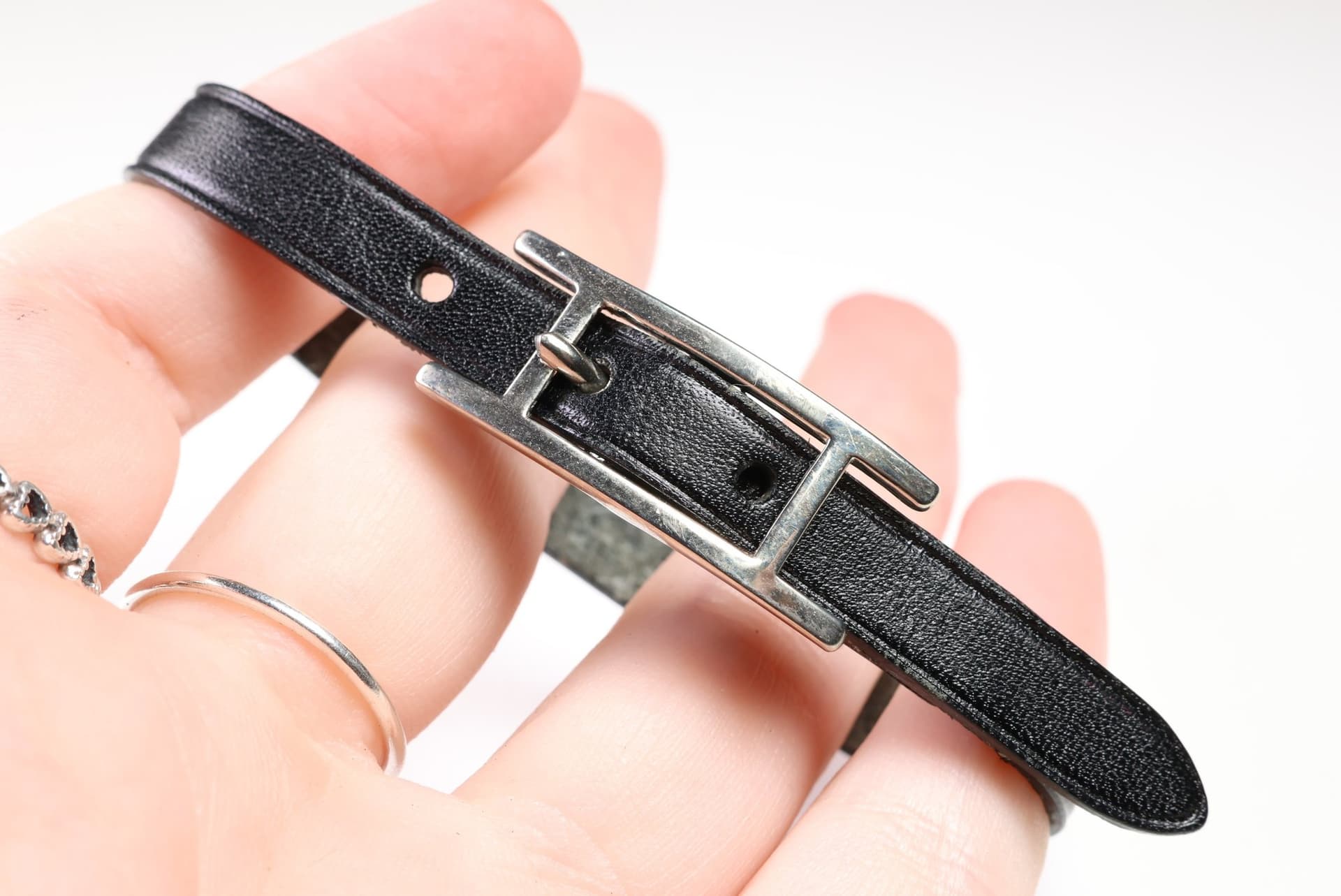 Hermès Behapi Black Leather Bracelet With Silver Tone H Buckle Clasp