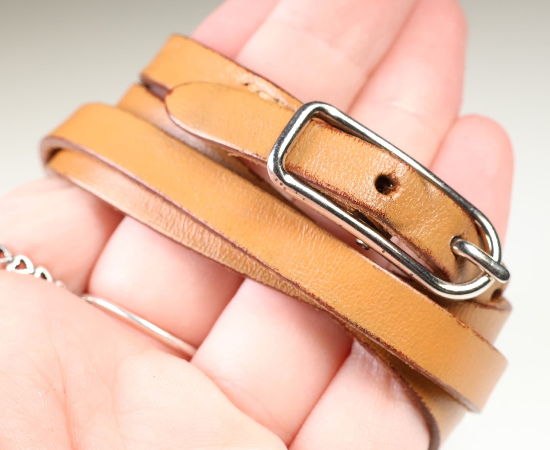 Hermès Tan Leather Multi Wrap Bracelet Silver Tone Buckle Leather Wristband