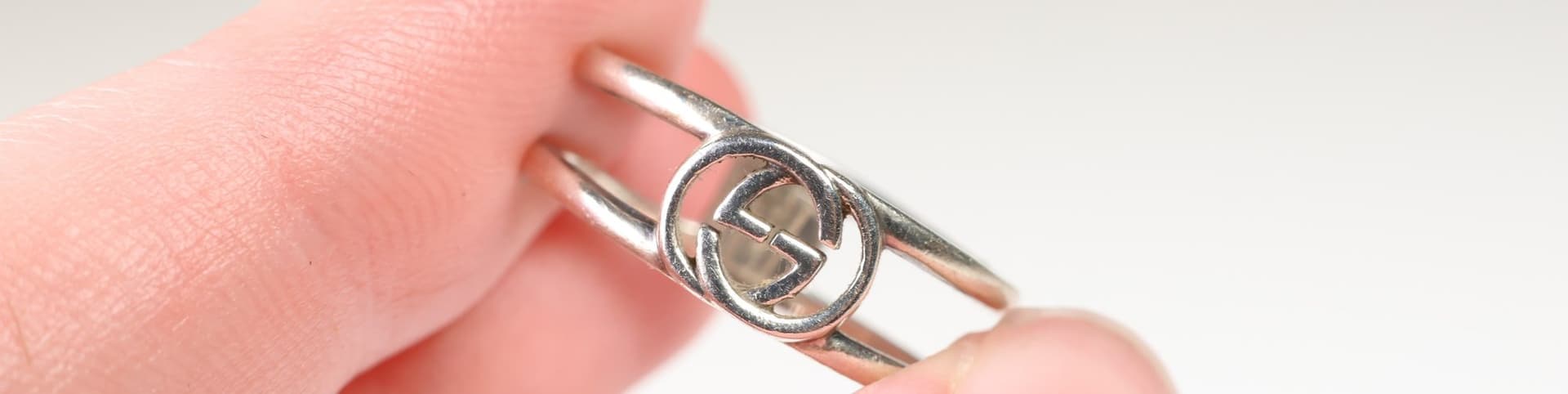 Gucci Interlocking G Sterling Silver Double Band Ring Openwork Logo Size 12