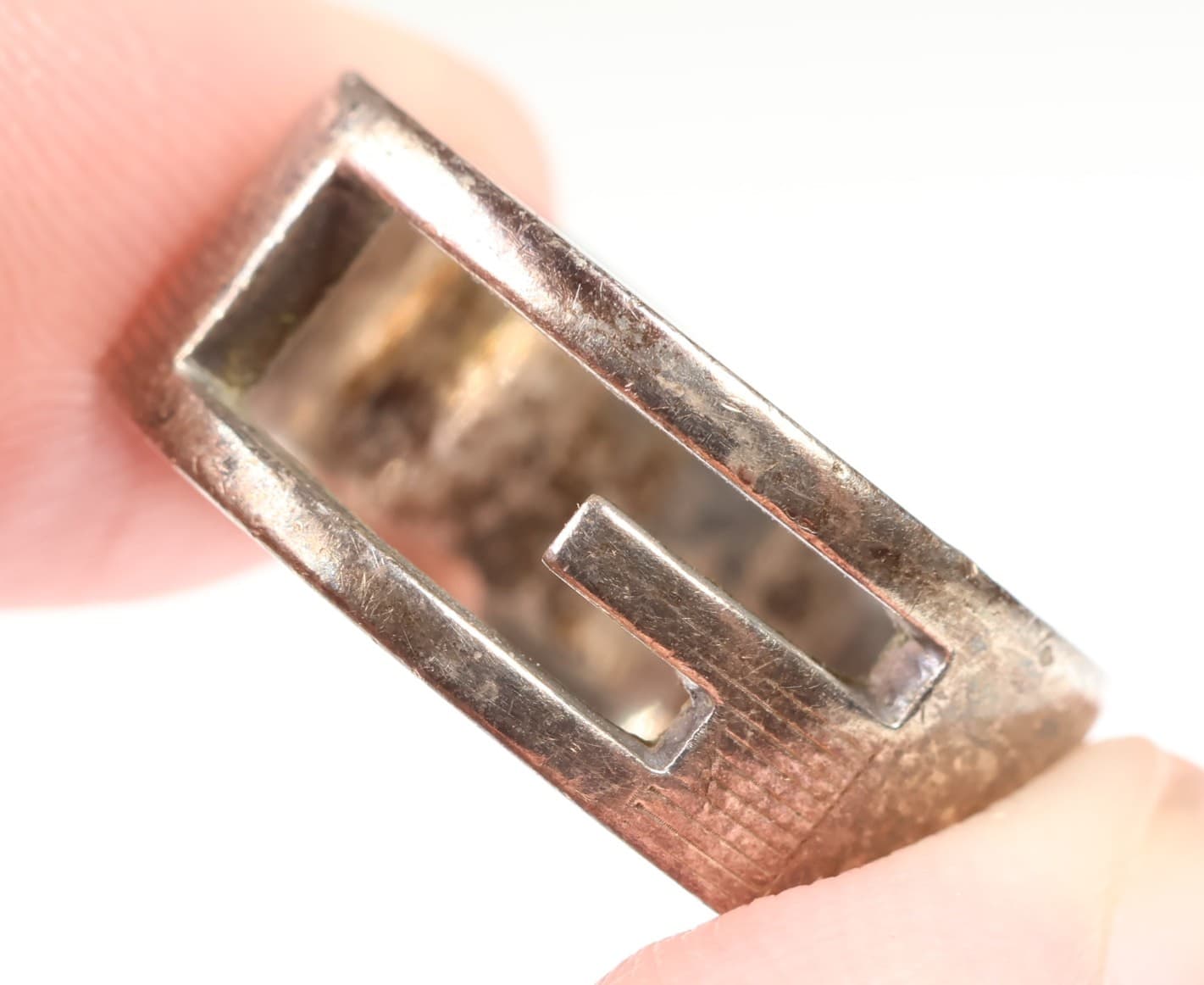 Gucci Sterling Silver G Logo Cutout Wide Band Ring Italian Size 11