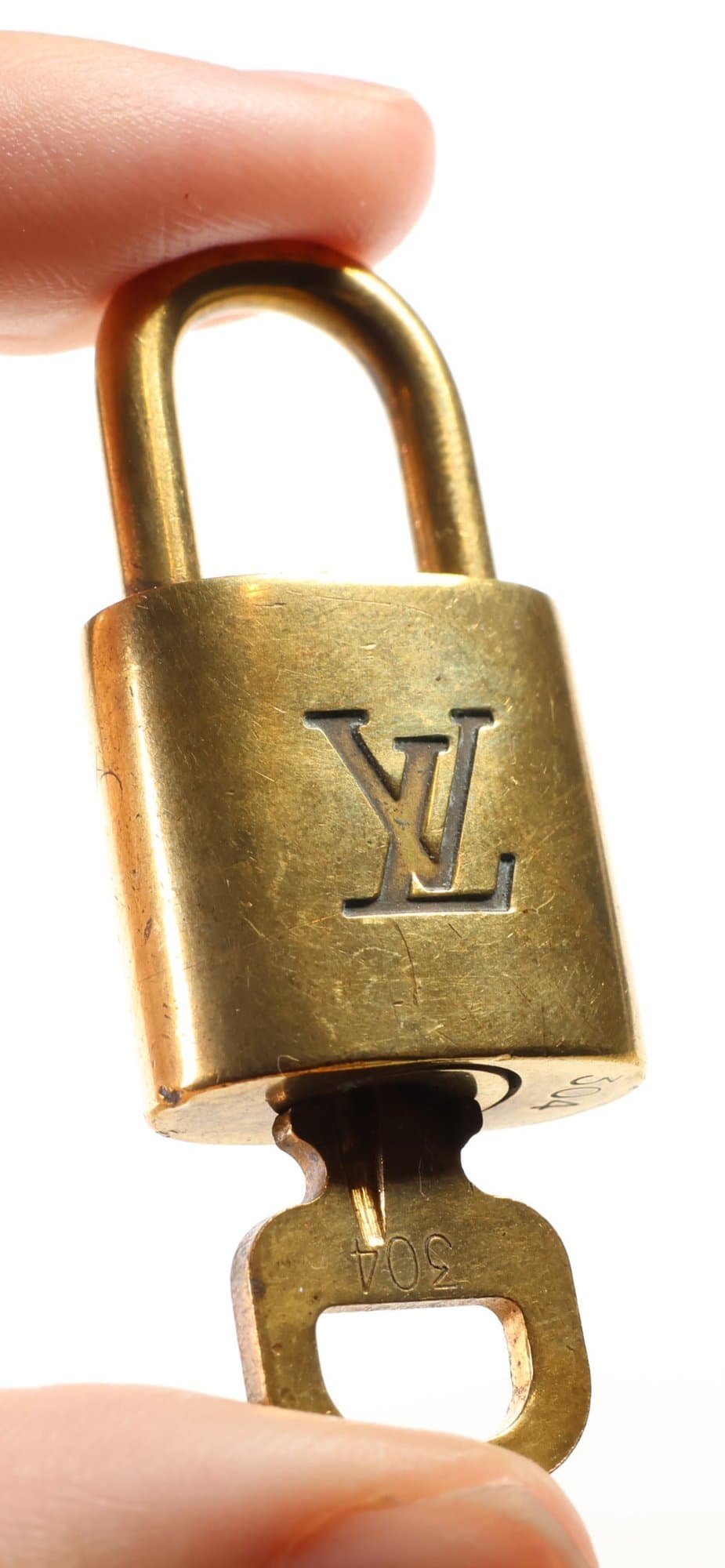 Louis Vuitton Padlock And Key Set Number 304 Gold Tone Lock LV Logo Bag Accessory