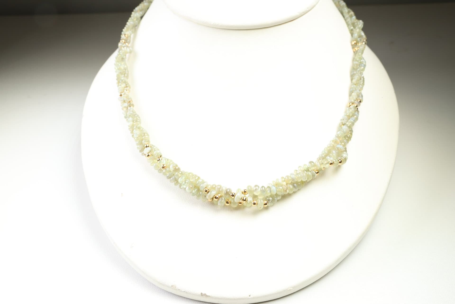 18K Gold Clasp Multi-Strand Chrysoberyl Cats Eye 125.00ctw Rondelle Bead Torsade Twist Necklace