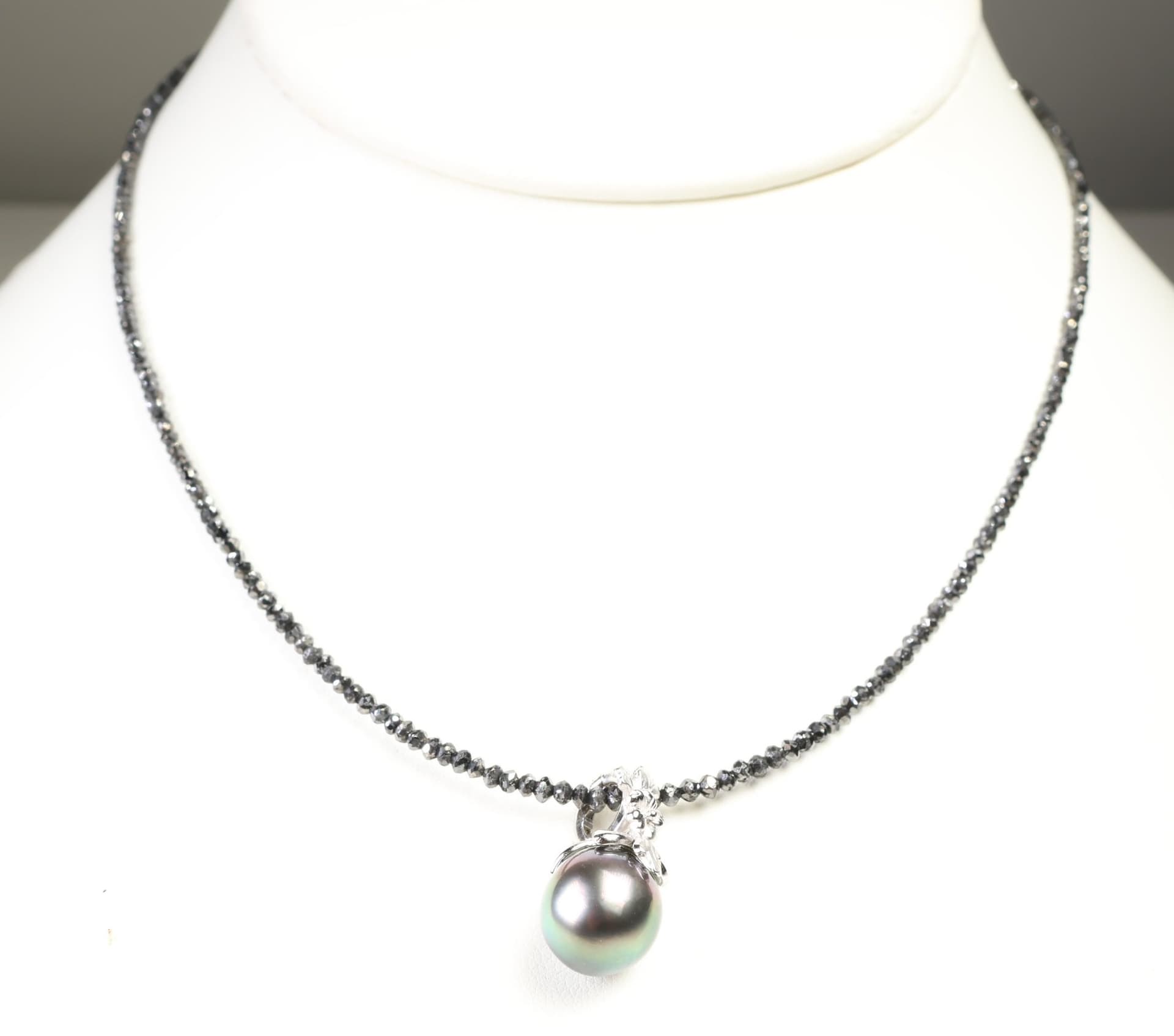10k White Gold Pearl Pendant Black Diamond 20.00ctw Necklace Sterling Silver 925 Clasp
