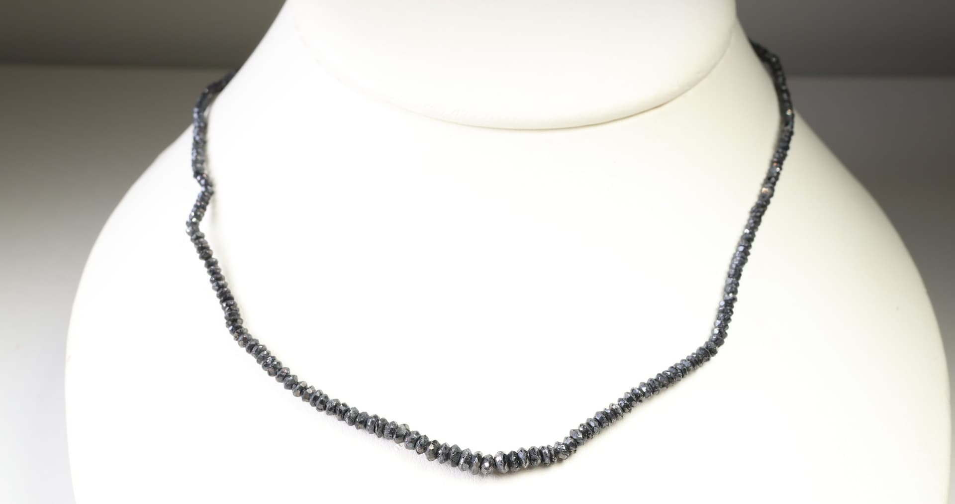 18K White Gold Clasp Black Diamond 24.00ctw Rondelle Bead Strand Necklac