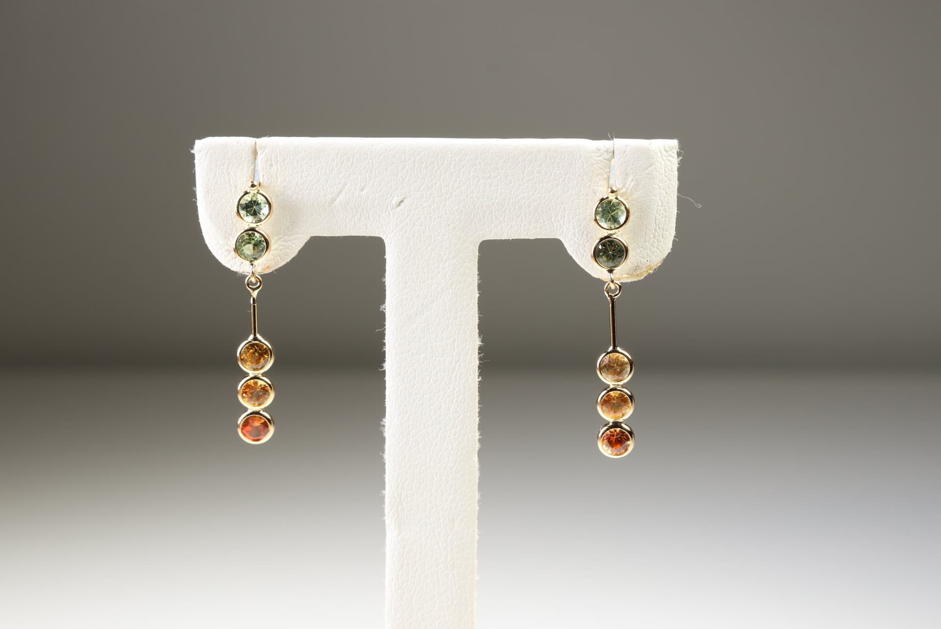 18K Yellow Gold Bezel Set Green & Yellow Natural Sapphire Earrings 1.67ctw