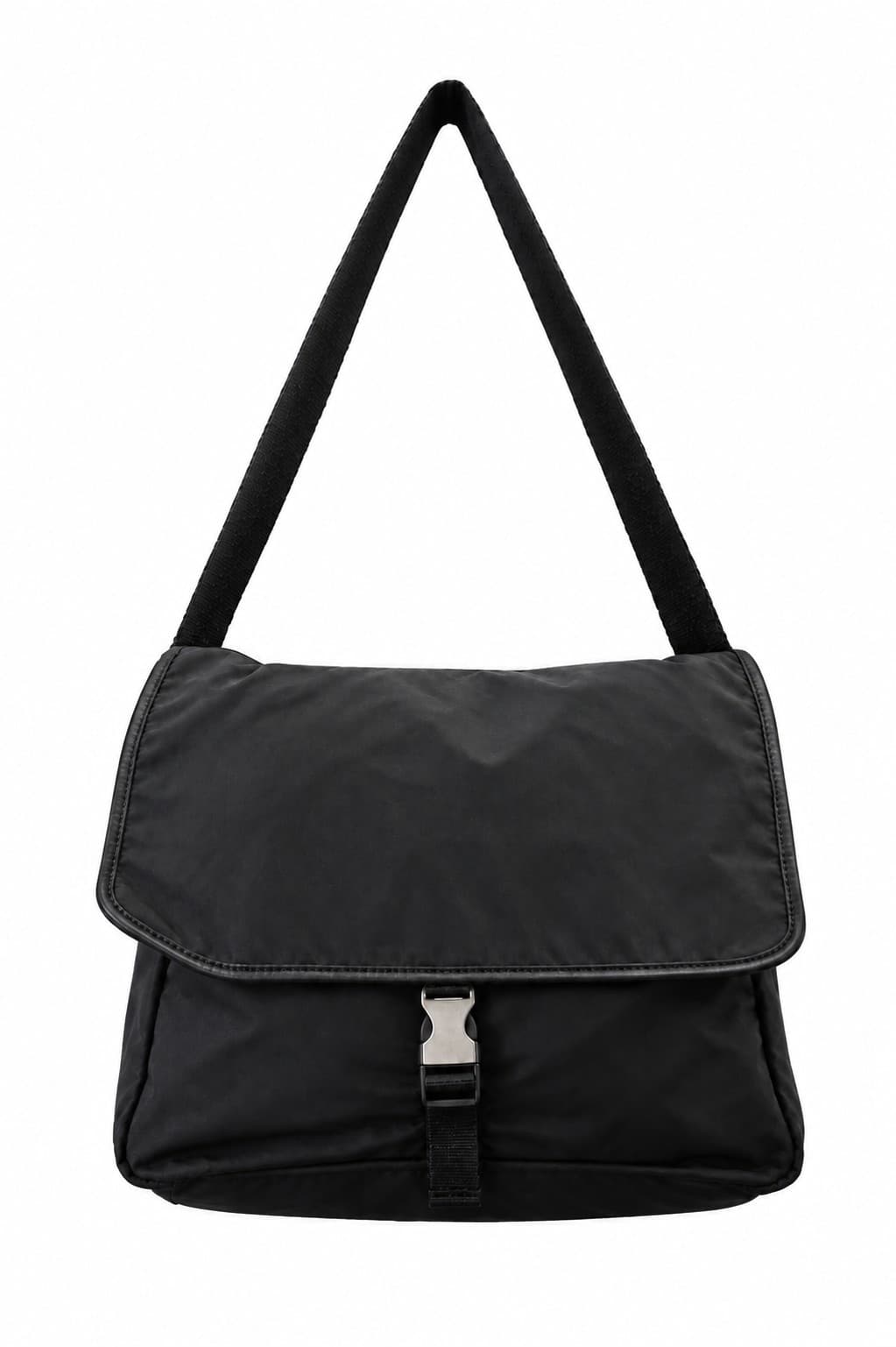 Prada Black Nylon Tessuto Saffiano Leather Messenger Shoulder Bag Crossbody